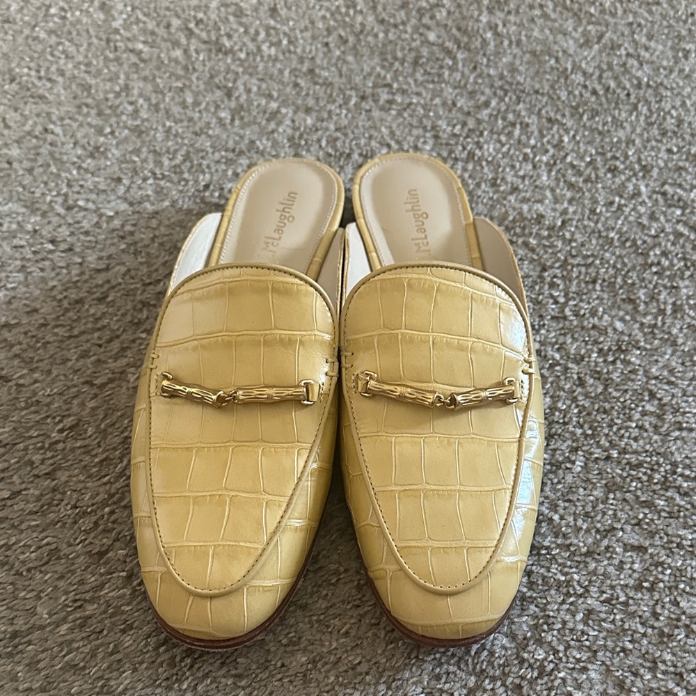 J. McLaughlin Mustard Croc-Embossed Loafers with Gold Detail
